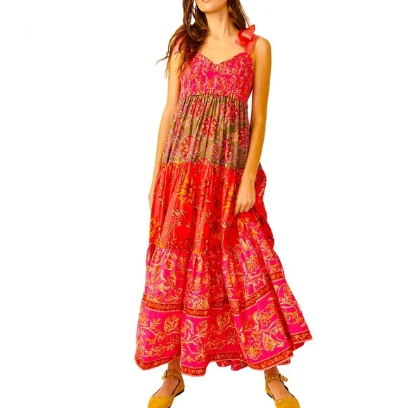 NWT SZ X-SM Free People Bluebell Maxi Dress in “MAGENTA COMBO”💕 - Picture 1 of 4